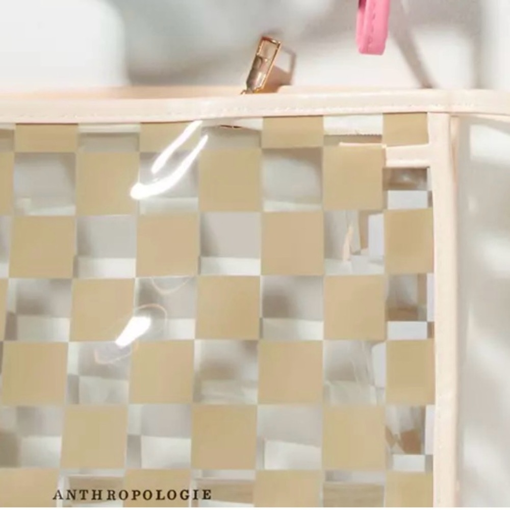 Anthropologie Beige Checkered Cosmetic Clutch